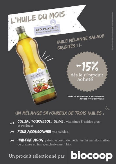 Huile du mois de juillet : huile mélange salades et crudités Bioplanète Huile du mois de juillet : huile mélange salades et crudités Bioplanète
